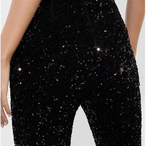 Alice + Olivia Black RMP Sequin Pant Evening Cocktail Party Bootcut NWT Sz 12 - Picture 4 of 8